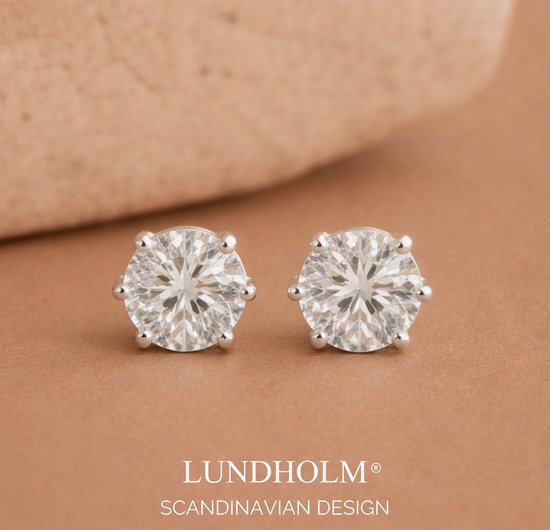 Lundholm Luxe Zircone Studs Boucles d'oreilles Couleur argent Jewellery boutons pierre - Boucles d'oreilles Zircone Dames 5 mm - Acier inoxydable premium plaqué PVD - Conseils cadeaux pour femmes - ma série Nikki