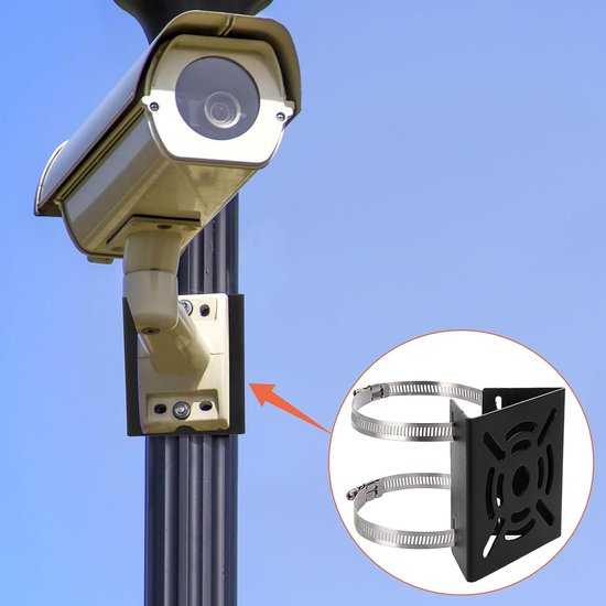 Beveiligingscamera-Beugel - Universele Verticale Paalmontagebeugel - Stevige Metalen Beugel - Met Bevestigingsring - Vlakke Paalbeugel - Metalen Beugell - Verticale Paaladapter - Geschikt Voor De Meeste Standaard Beveiligingscamera's - Zwart van Merkloos — afbeelding 3