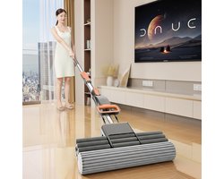 Magic Mop - Zelfuitwringende Sponsdweil met RVS Telescopische Steel 100-130 cm + 38 cm Vervangkopen - Vloerwisser voor Tegels en Gladde Vloeren