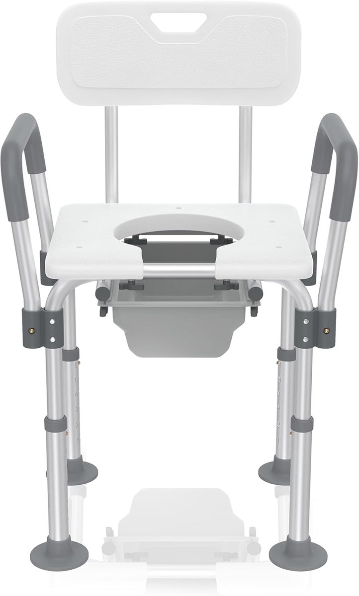 2‑In‑1 Toiletstoelen Voor Senioren 72‑85 Cm In Hoogte Verstelbare Douchestoel Antislip Toiletstoel Set Met Armleuningen, Rugleuning En Zitplaat Nachtpot Met Emmer Voor Badkamer En Toilet NAIZY
