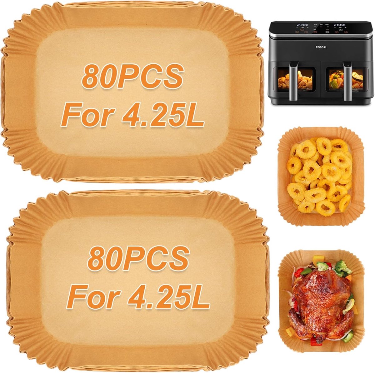 Imperatoris - bakpapier airfryer - 160 stuks - bakpapier - Airfryer Accesoires - bakpapier airfryer vierkant - 21 x 17 cm - 4.25 -Bakpapiervellen - airfryer wegwerpbakjes - Hittebestendig en Vetvrij Airfryer Bakpapier