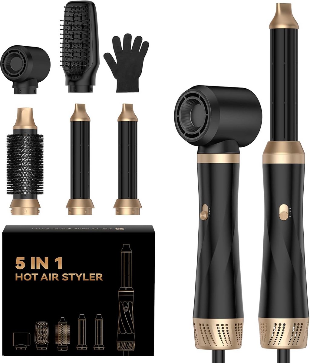 5-in-1 Heteluchtborstel Styler met Föhn, Krultang en Stijlborstel - 1000W