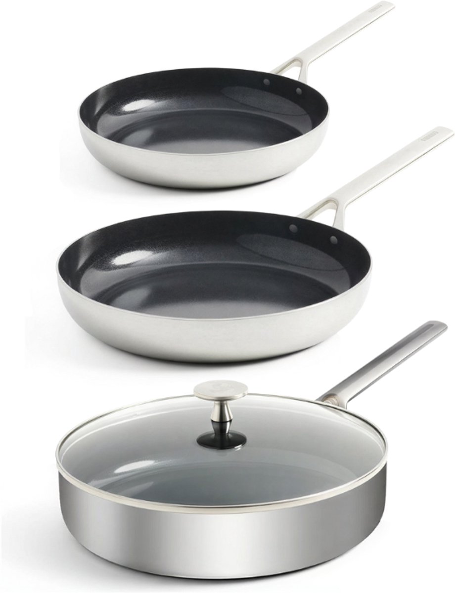 Royal van Kempen en Begeer – 3-delige PFAS-vrije Pannenset (Koekenpan 20 cm, Koekenpan 28 cm, Hapjespan 28 cm met Deksel) – Inductie & Oven Bestendig