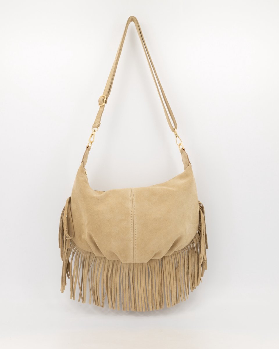 crossbody tas /schoudertas - zandkleur - suède -trendy- nieuw