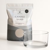 PureCandle Kaarsenzand Cadeauset – Licht Beige Kaarsenzand 450g + 30 Lonten – Glazen Schaal Clara Ø15 cm - Poederkaars Navulset & Kaarsendecoratie - Kaarszand starterpakket - Kaars parels