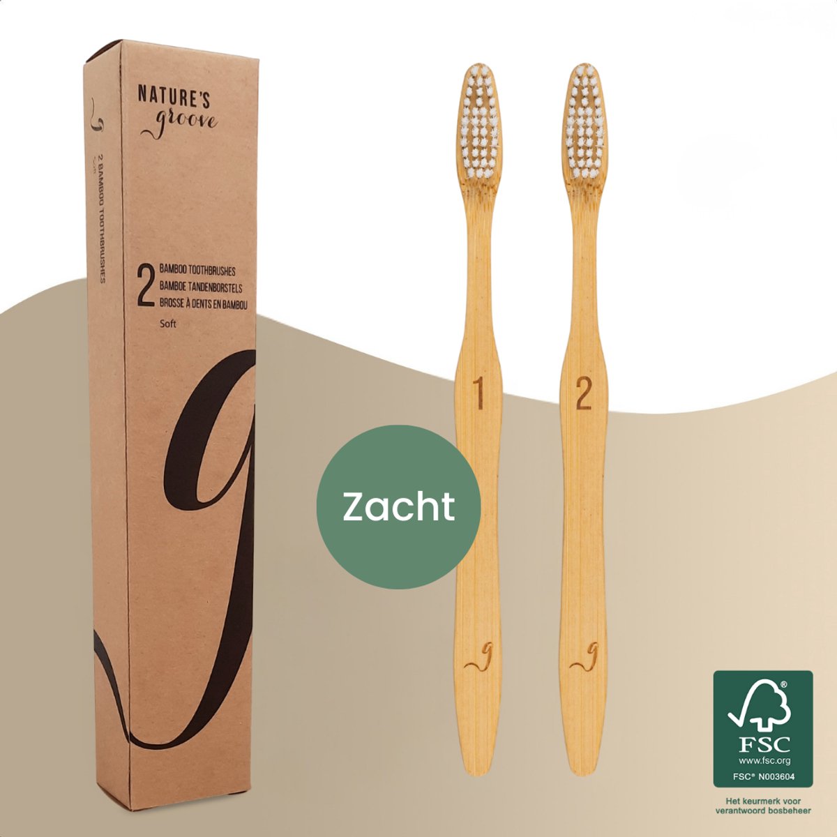 Nature’s Groove® Bamboe Handtandenborstels - Set van 2 - Soft - Handmatige Houten Tandenborstel