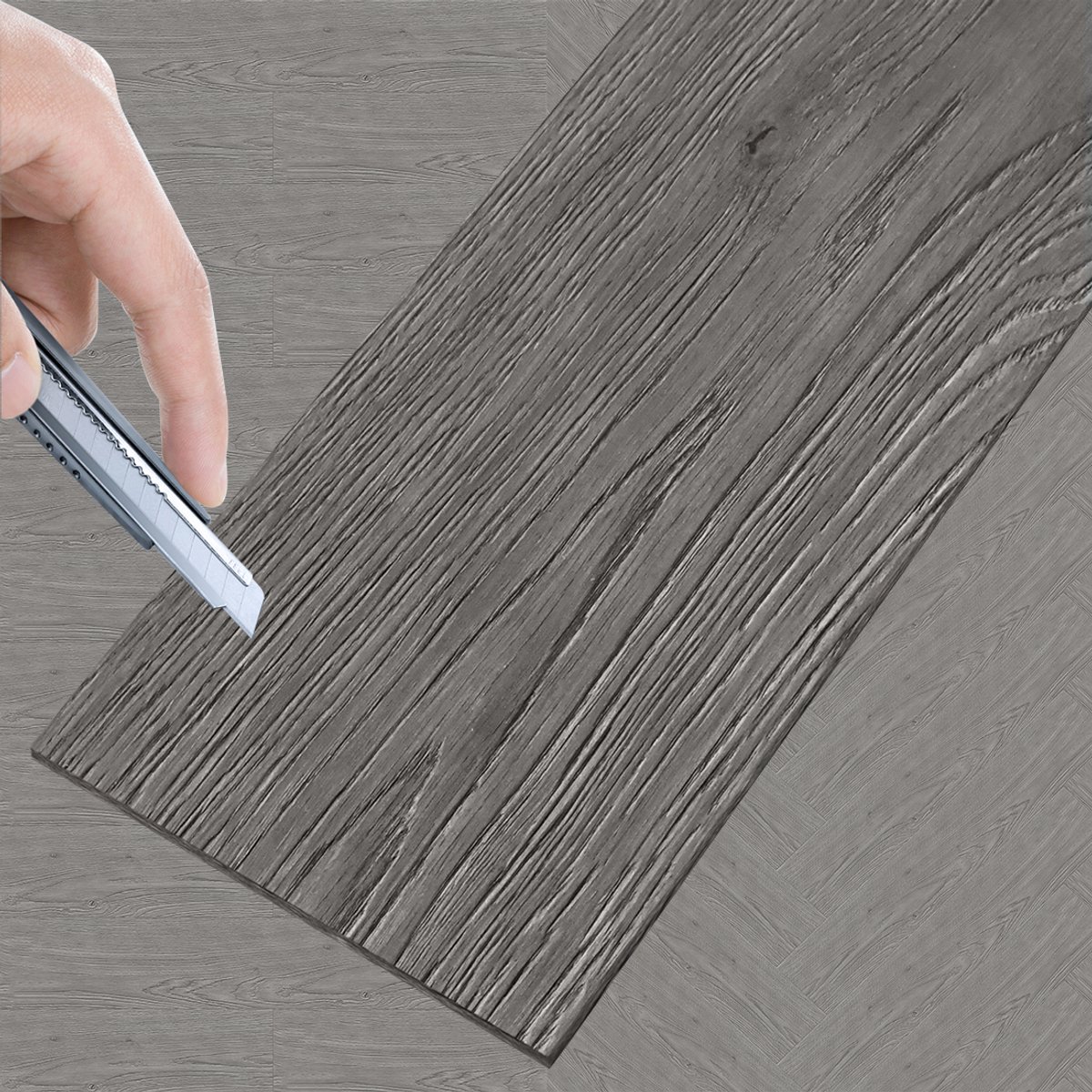 ACXIN 36 Stuks PVC Vinyl Vloer 5 m² Zelfklevend Vloerplanken Houtlook Keuken / Woonkamer / Balkon – Donkergrijs