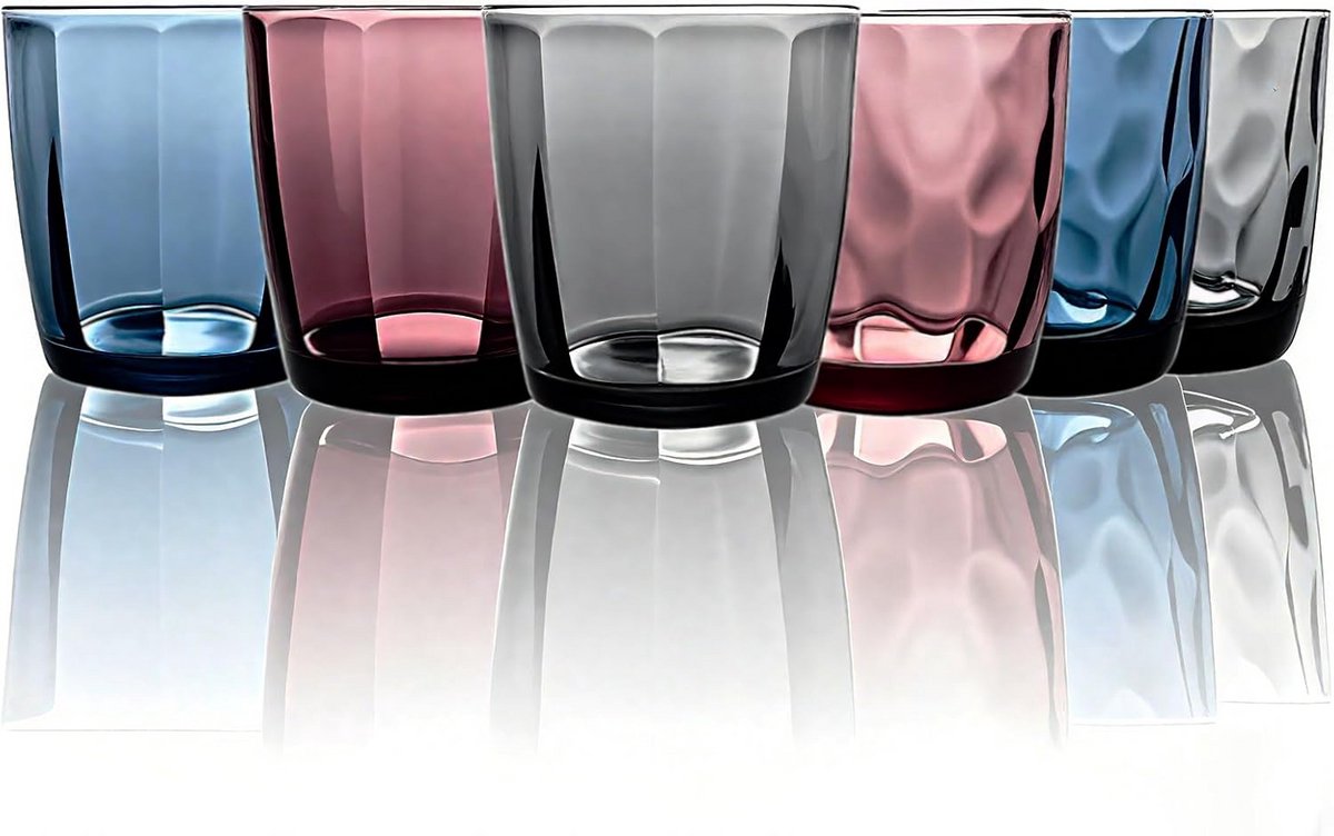 Set van 6 Gekleurde Drinkglazen met Patroon - 300 ml Water- en Sapglazen