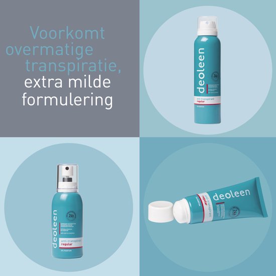 Deoleen Anti-transpirant - Aerosol Regular - Voorkomt overmatige transpiratie en transpiratiegeur - 48 uur effectief - 0% parfum - Dermatologisch getest - Deodorant - 150 ml