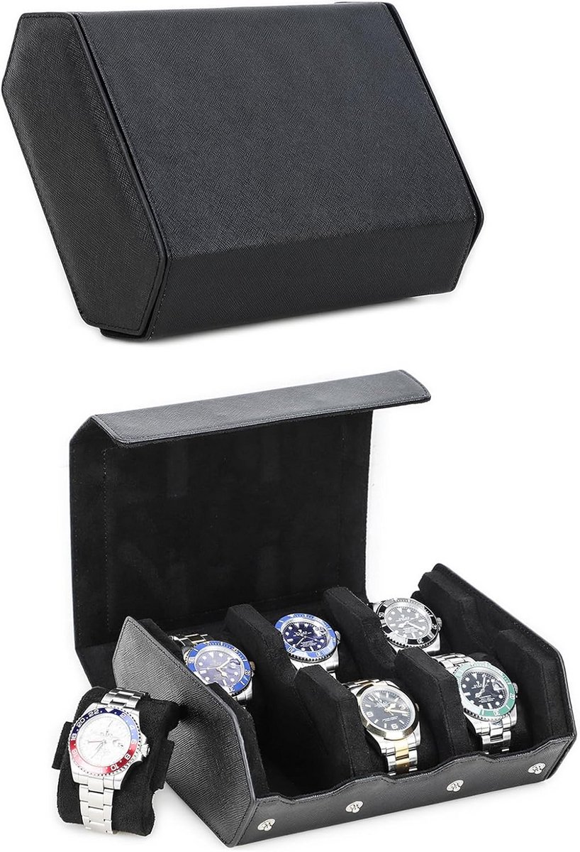 Luxe Horlogedoos Leer voor 6 Horloges - Zeshoekige Beschermhoes