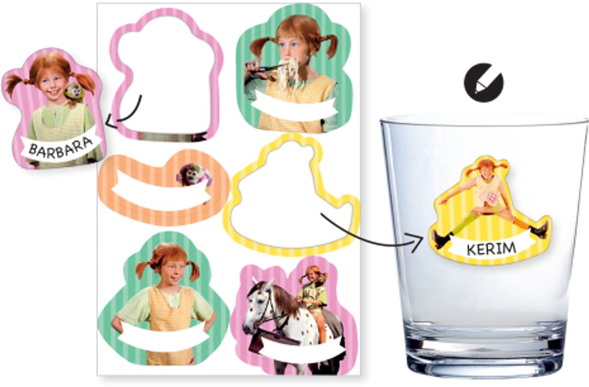 6 Pippi Langkous naamstickers