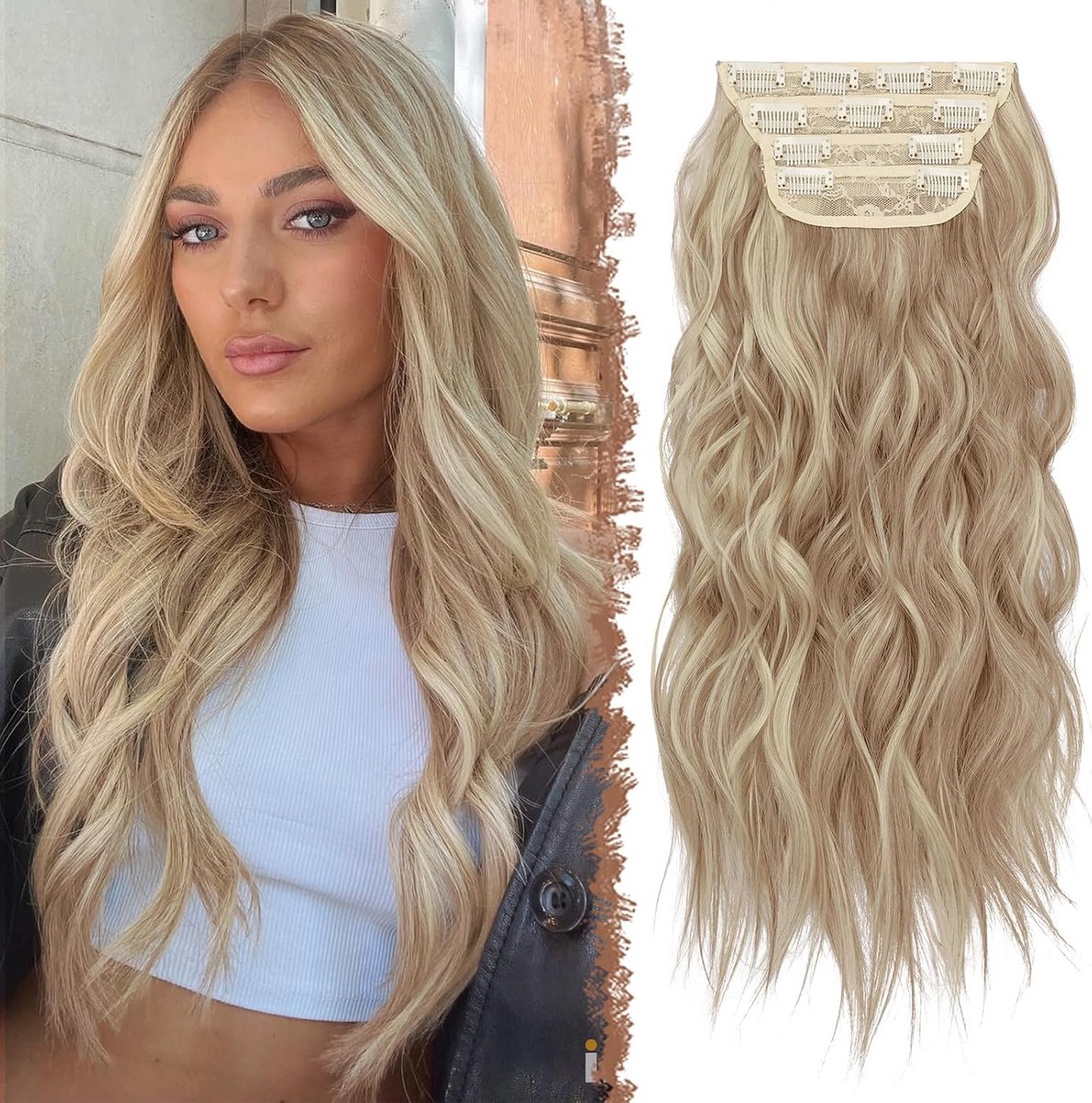Lange Golvende Clip-in Haarextensies 50cm Volle Hoofd Synthetisch Haarstuk