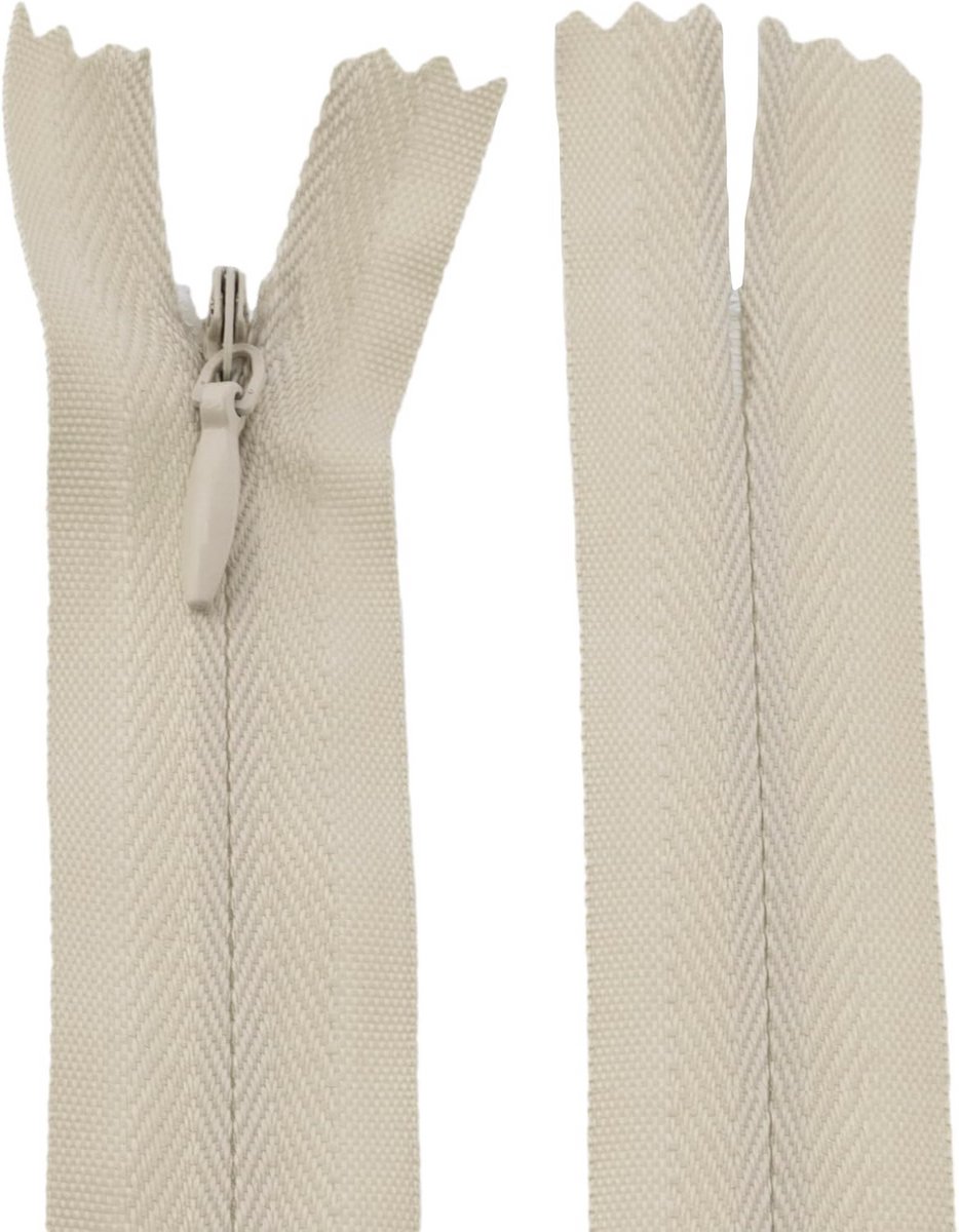 20 Stuks Onzichtbare Ritsen 18 cm Beige met Trekker 'Rugbybal'