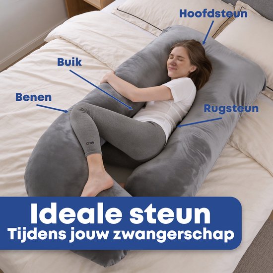 Earkings Zwangerschapskussen Zijslaapkussen 140x80cm G-vorm met Afneembare hoes - Body Pillow donkergrijs van Earkings — afbeelding 3