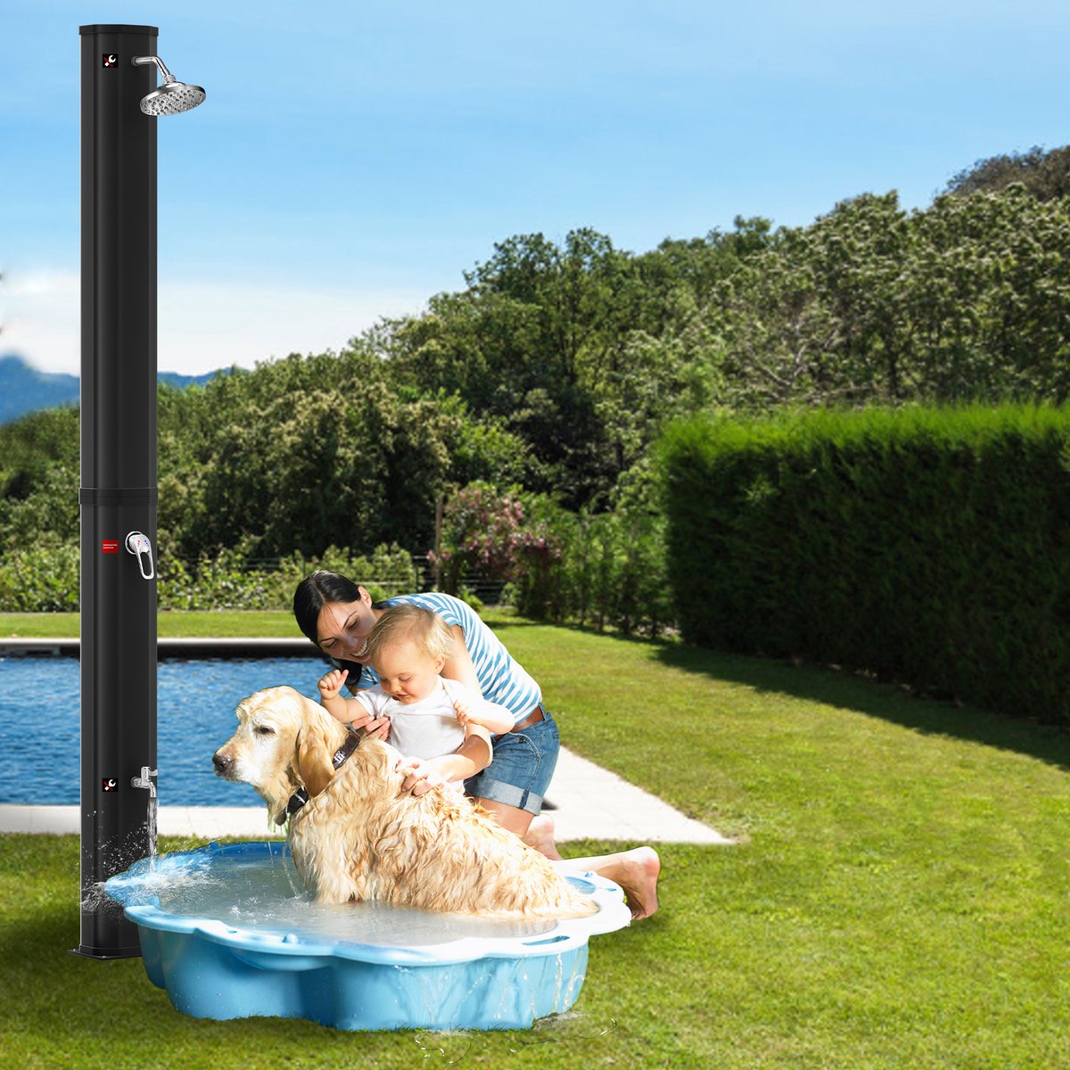 Aufun Zonnebaden Douche 40L – Draadloze Buitendouche voor Tuin, Kamperen en Zwembad, Zonneenergie Verwarming met Tuinslangaansluiting (Zwart) thumbnail 5