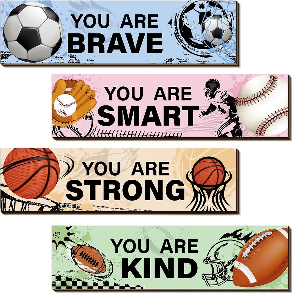 Set van 4 Houten Wanddecoratie voor Kinderkamer - Sportthema en Inspirerend