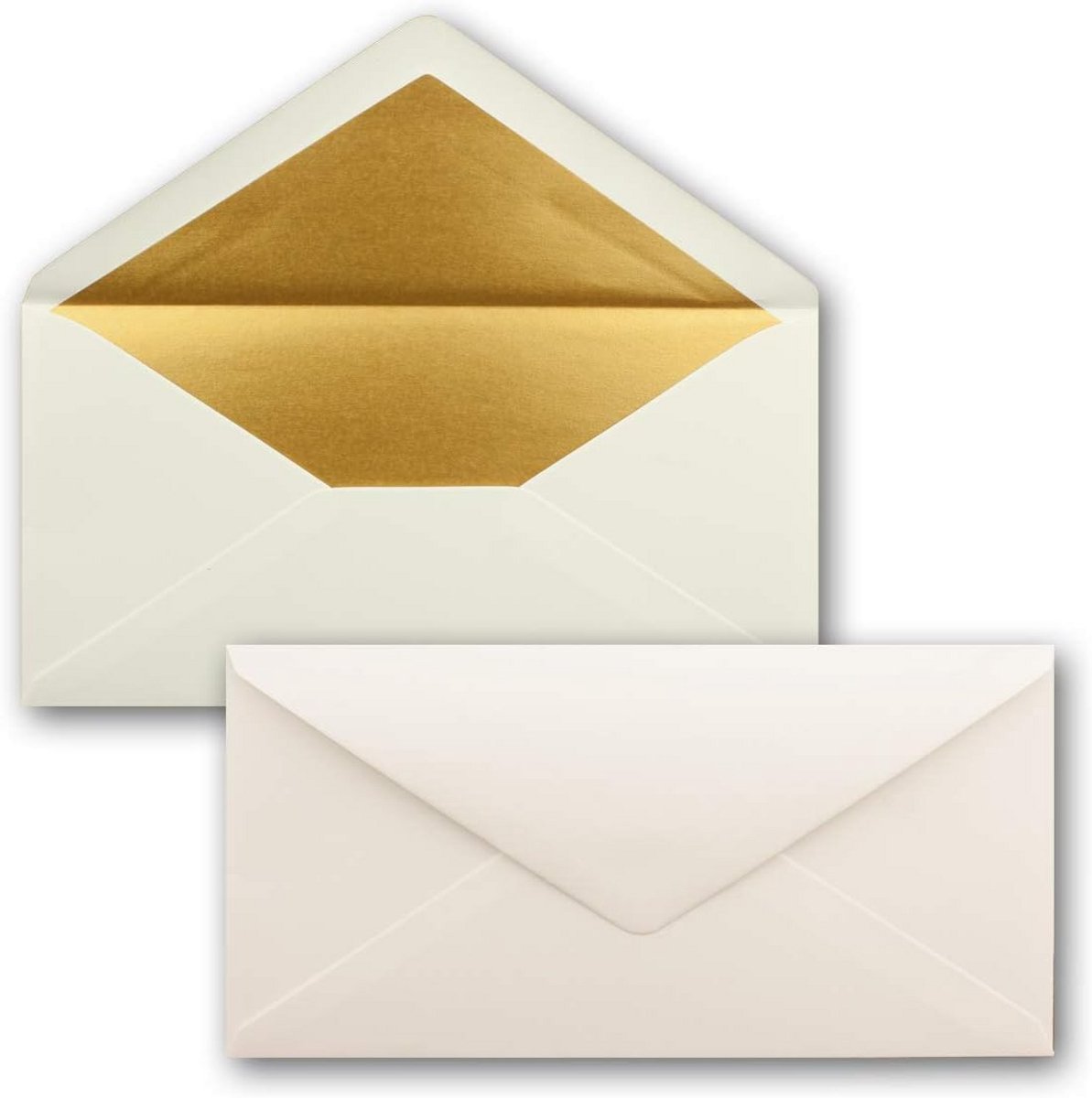 25x Natuurwit Enveloppen DIN Long - Goud Metallic Binnenkant - 110x220 mm - Feestelijk Versturen