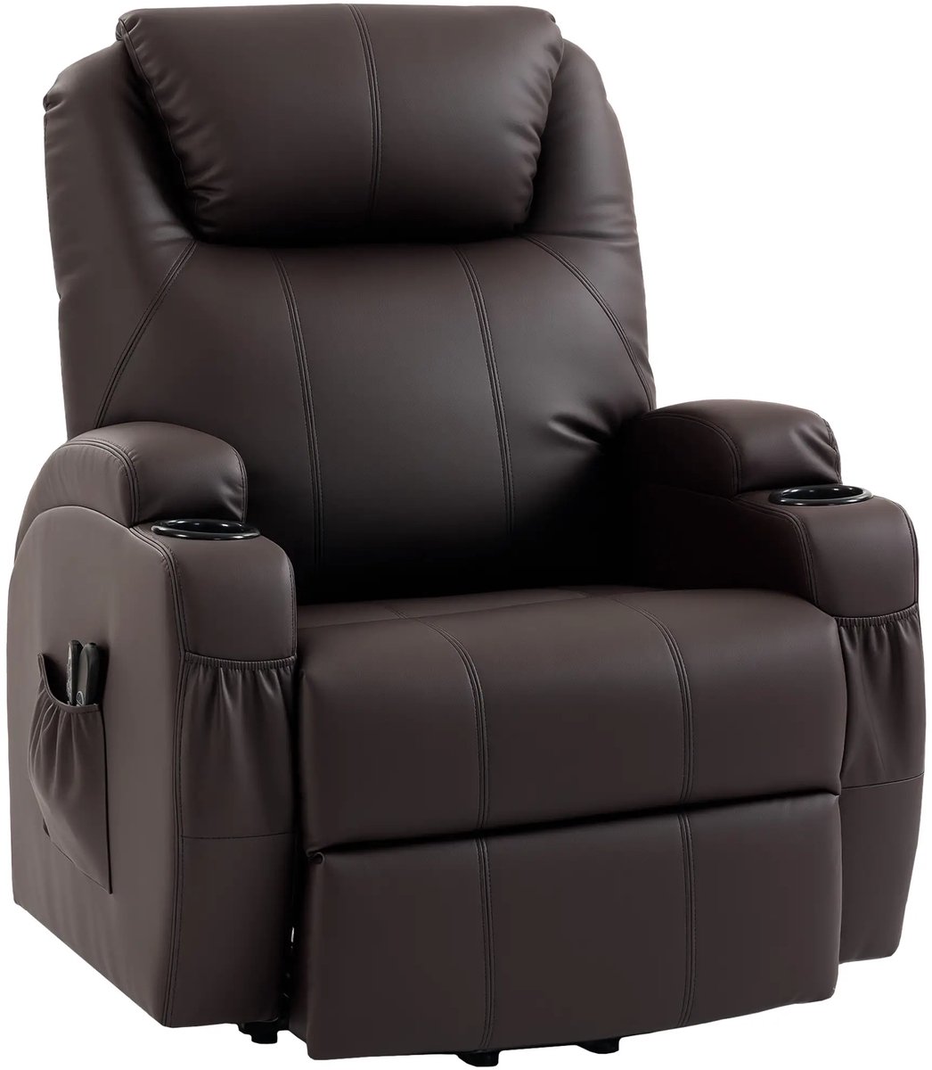 GranMaison Massagestoel - Relaxfauteuil - Zetel - Sta op stoel elektrisch - 1 persoons - Met armleuning - Zeer comfortabel - Elektrisch - Donkerbruin