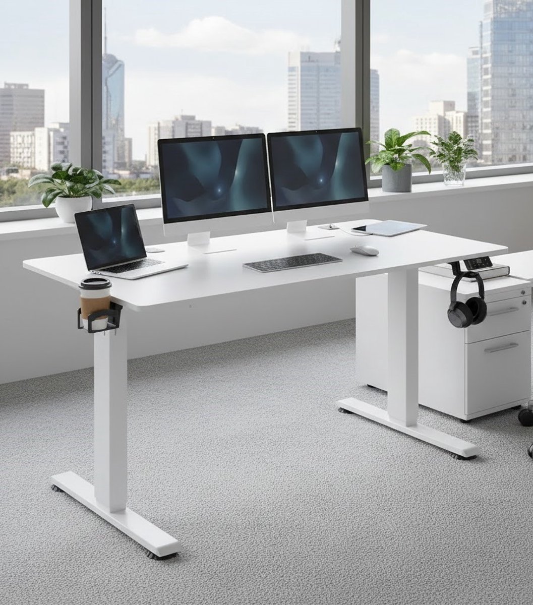 ErgoFlex Elektrisch In Hoogte Verstelbaar Bureau 140x70 cm – Modern Thuiswerk & Gaming Bureau met LCD-Display, Geheugenfunctie, Draadloze Oplader, USB-C/A Poorten, 80 kg Belastbaar – Ergonomisch Wit A-Furniture — cadeau in Cadeau-ideeën - foto 8