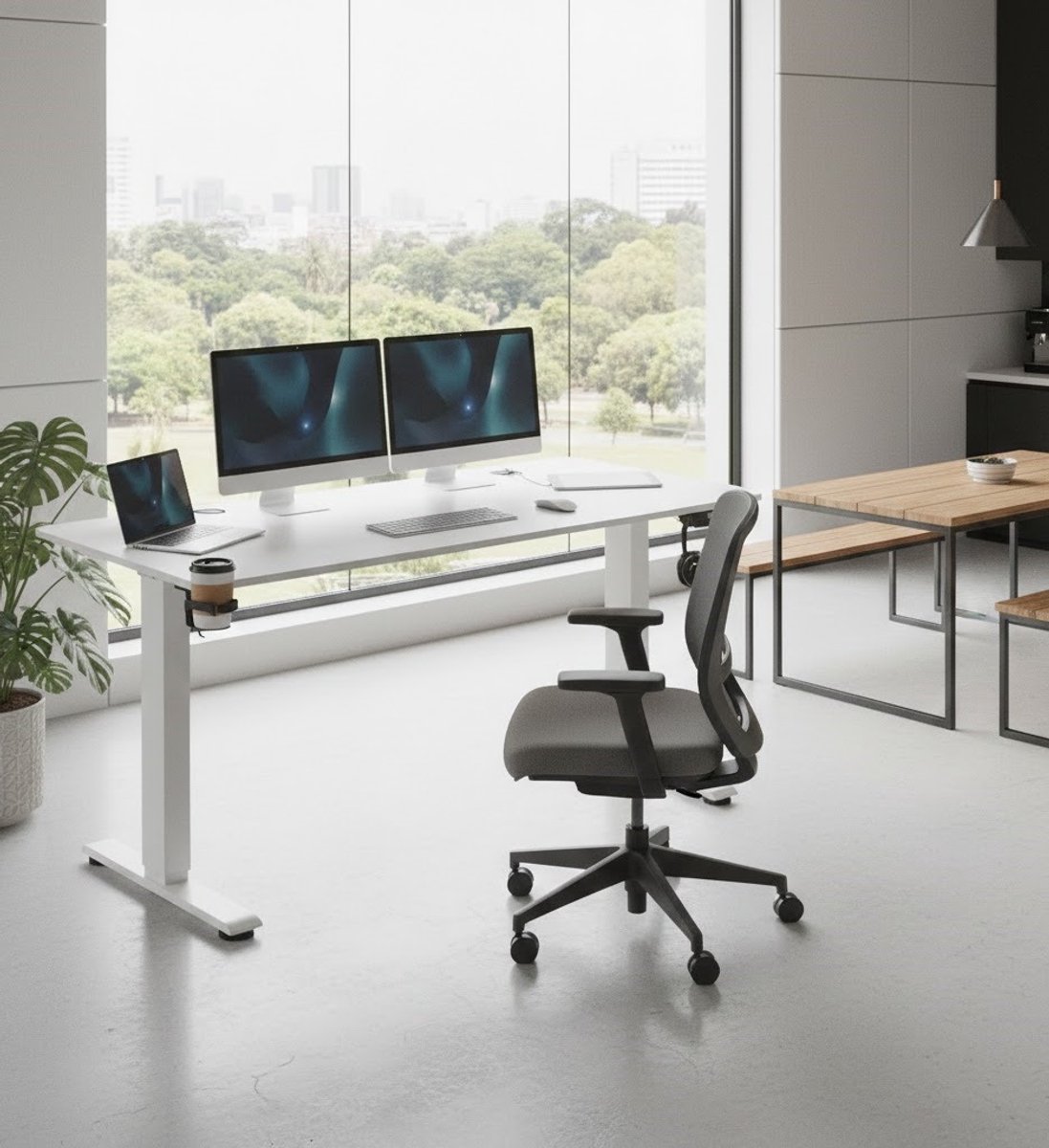 ErgoFlex Elektrisch In Hoogte Verstelbaar Bureau 140x70 cm – Modern Thuiswerk & Gaming Bureau met LCD-Display, Geheugenfunctie, Draadloze Oplader, USB-C/A Poorten, 80 kg Belastbaar – Ergonomisch Wit A-Furniture — cadeau in Cadeau-ideeën - foto 5