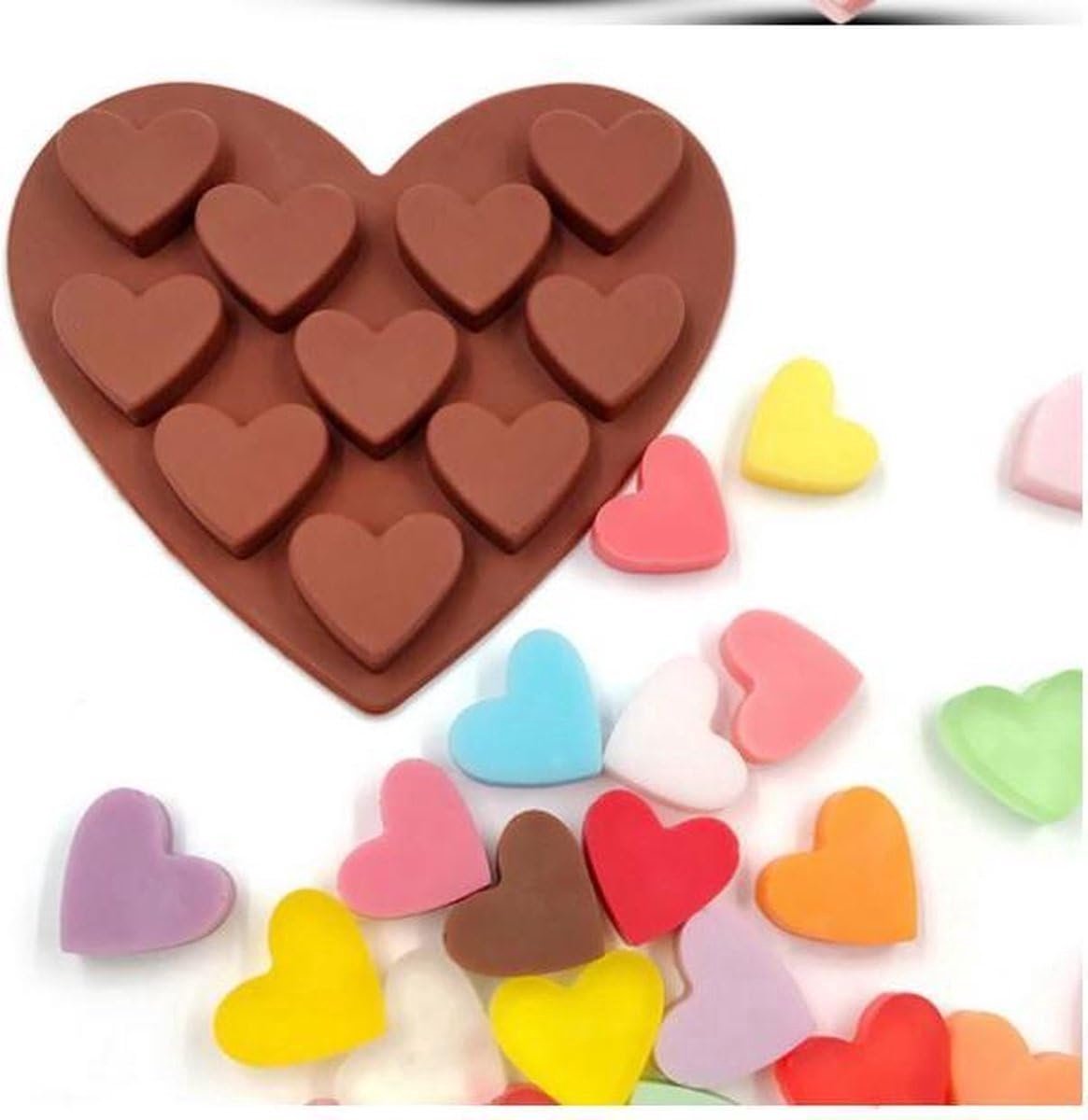 Okado Siliconen Hart Bakvorm voor Chocolade & Snoep – Chocoladevorm Hartjes – Oven, Magnetron & Vaatwasser Geschikt – Voor Muffins, Koekjes & IJsblokjes – Valentijn Cadeau Bakaccessoire – Bruin