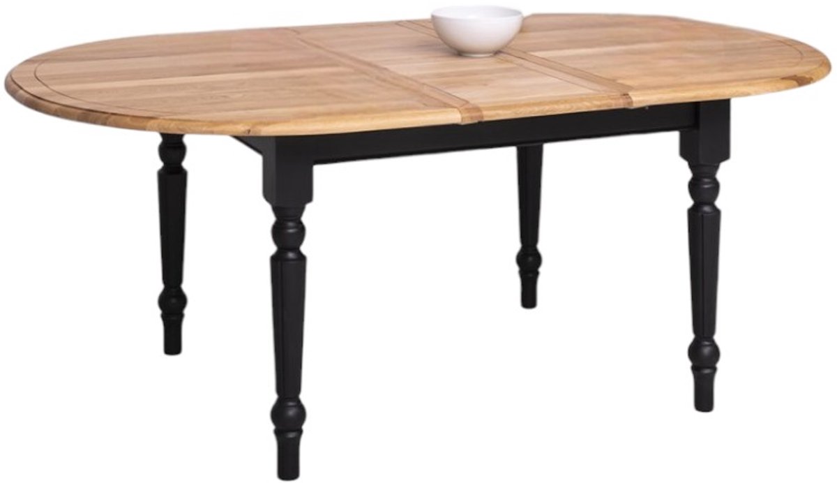 landelijk eiken houten uitschuifbare eettafel – ovaal- 160/200 cm – zwart (PS524)