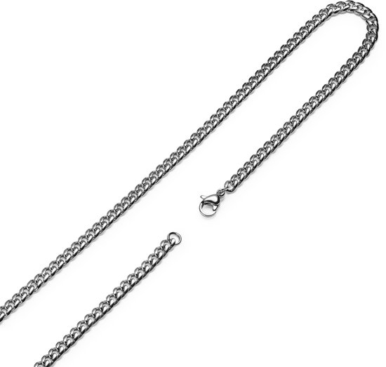 Zilverkleurige gourmet-schakelketting met losse sluiting, glanzende afwerking.
