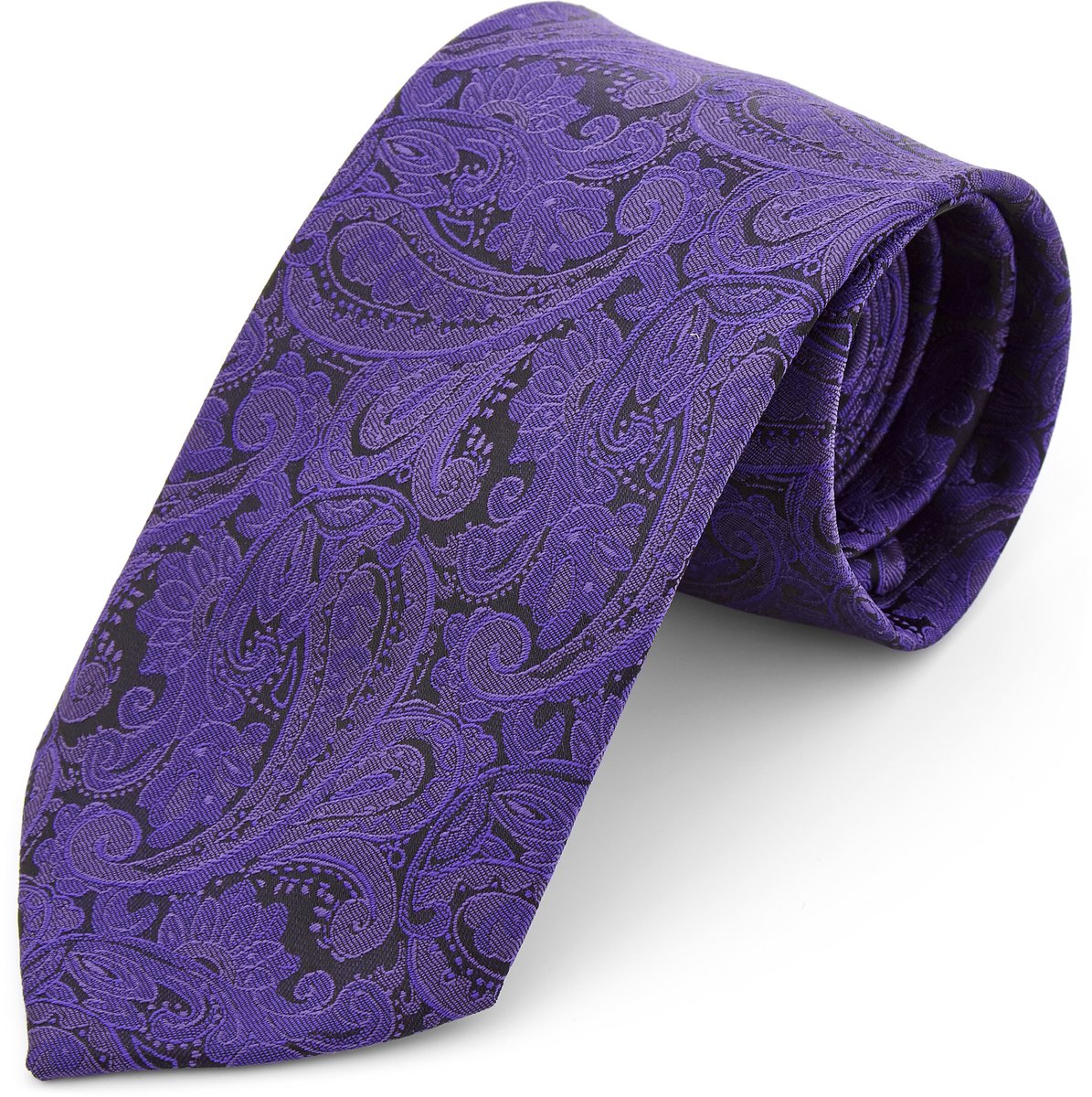 Brede Donkerpaarse Polyester Paisley Stropdas