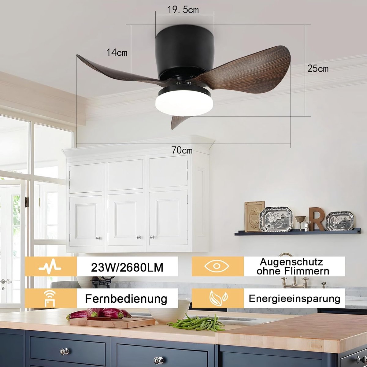 Glitzerlife -Plafond ventilator met verlichting - Moderne LED plafondlamp met ventilator - Stille plafondventilator - Afstandsbediening - Dimbaar - 3 kleurtemperaturen - 6 windsnelheden - Timer & nachtmodus - Vintage Zwart - Plafondlampen slaapkamer thumbnail 8