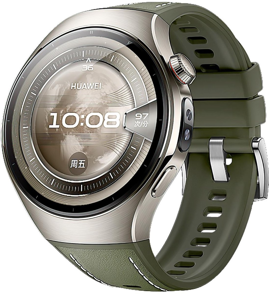 By Qubix - Hybride leer & siliconen band 'True Fit' - Groen - geschikt voor Huawei Watch 5 - 46mm