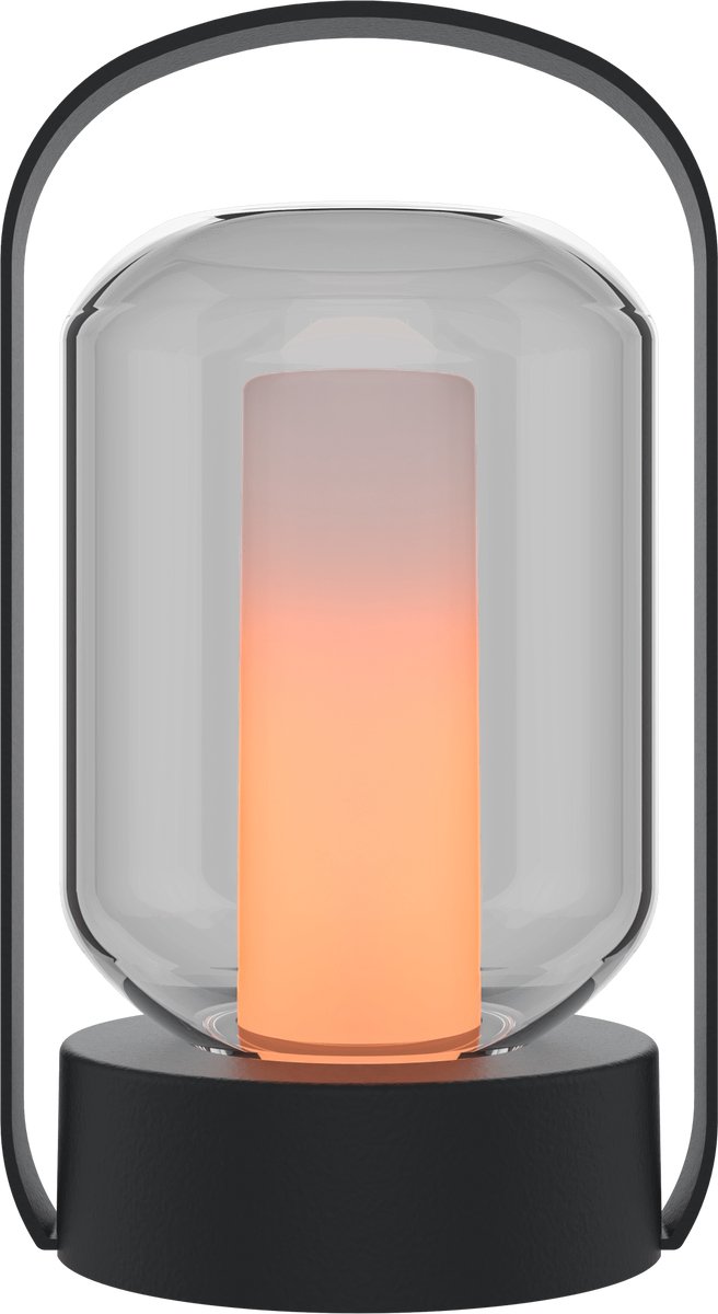 Calex Oplaadbare Tafellamp Como - Draadloos - Vuureffect - Warm Wit Licht - Accu - Touch - Waterdicht - Decoratie voor Tuin, Woonkamer, Slaapkamer - Sfeerverlichting - Zwart