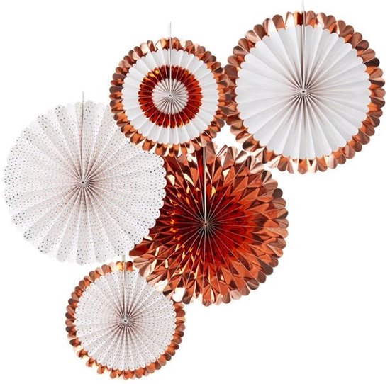 5 stuks metallic roségouden rozet decoraties |  Papieren Waaiers Paper Fans | Pick & Mix Rose Gold | Ginger Ray