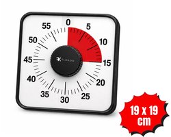 Leerklok Zwart - 19cm x19 cm - Aftelklok - Kookwekker Analoog - Leer Klok kijken