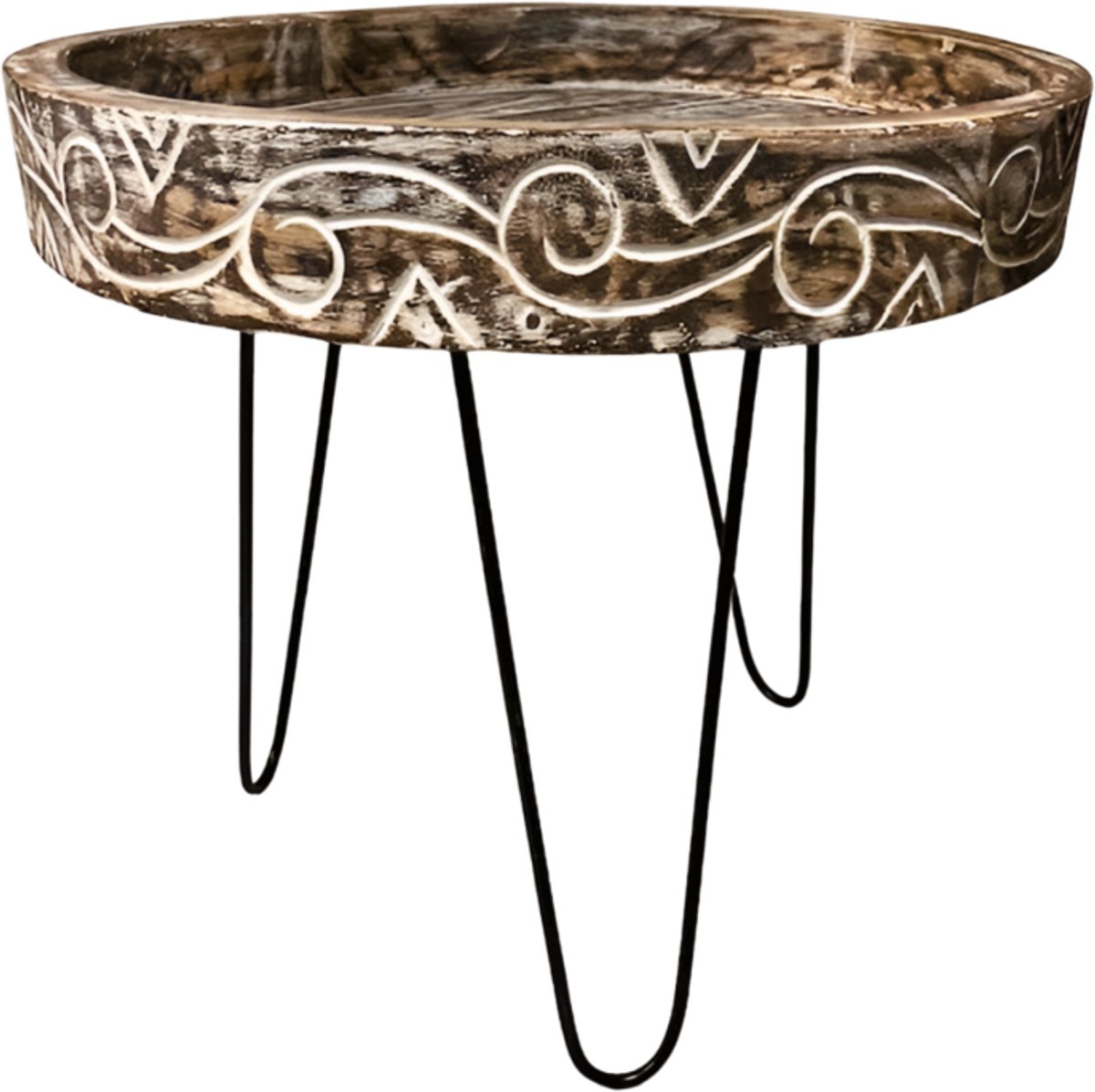 Ronde Bijzettafel – Gesneden (Carved) – Ø60 cm – Tijdloos Design