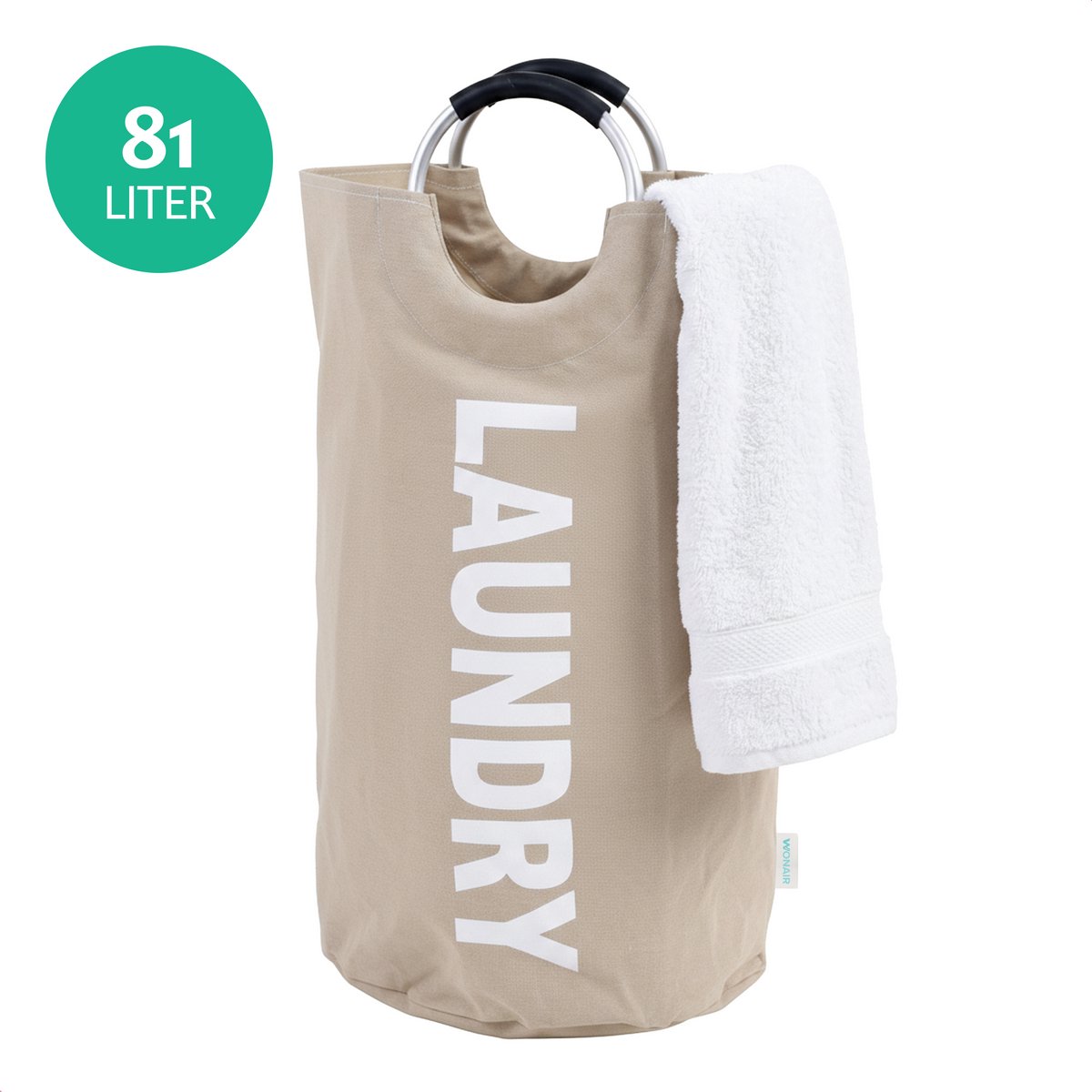 Wonair Wasmand - Waszak - Wasmanden - Waszak groot - Wassorteerder - Waszakken voor wasgoed - Wasmand Opvouwbaar - Beige - 81L