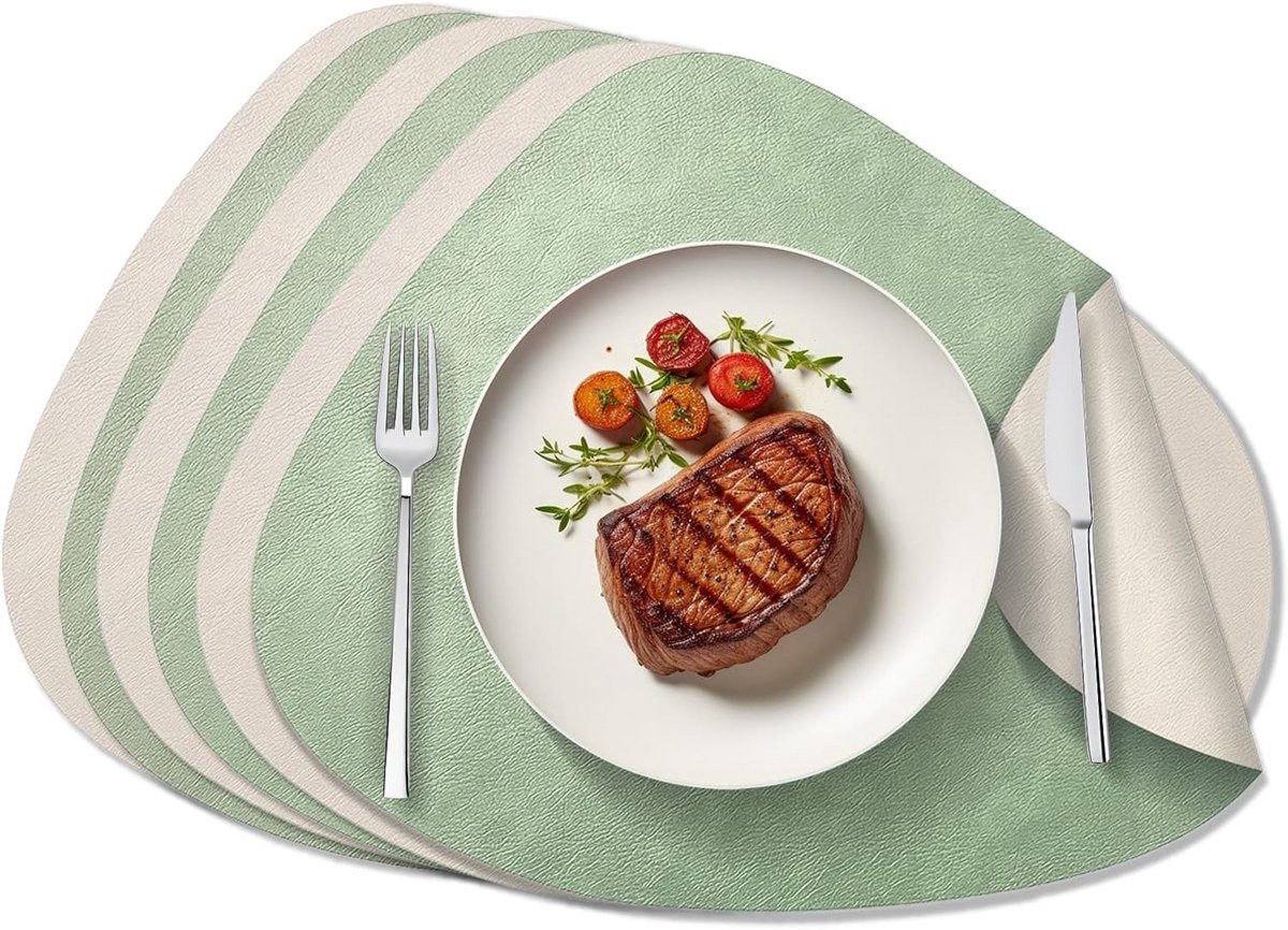 Set van 6 Ovale Placemats - Wasbaar, Antislip en Vuilafstotend voor Keuken en Eetkamer