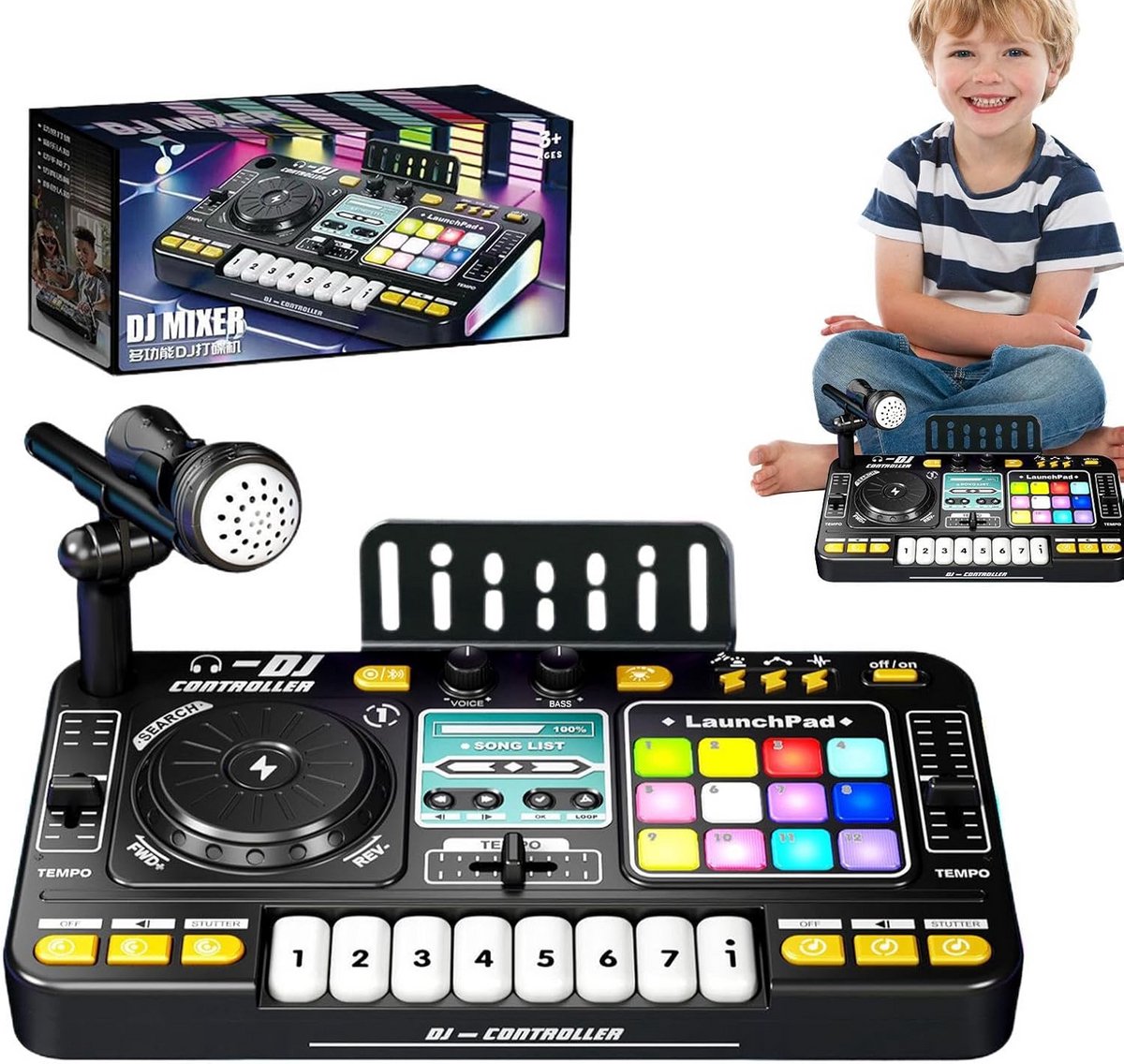 Interactief DJ Mengpaneel voor Kinderen met Lichteffecten en Microfoon