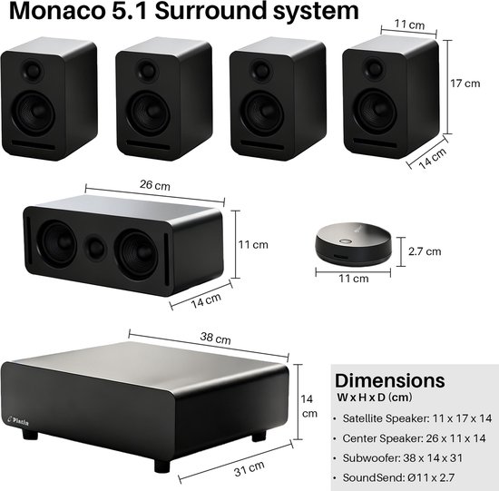 5.1 Surround Sound Systeem - Draadloos - Dolby Atmos - WiSA Certified - THX Tuned - Zwart van Platin. — afbeelding 3