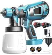 Draadloze verfspuit met krachtige 650W koperen motor - Verfspuitpistool met 3 messing sproeiers - 2 accu's en 1000 ml (34 oz) reservoir - Elektrische verfspuit voor het schilderen van huizen, graffiti, schuttingen en muren