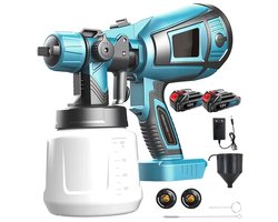 Draadloze verfspuit met krachtige 650W koperen motor - Verfspuitpistool met 3 messing sproeiers - 2 accu's en 1000 ml (34 oz) reservoir - Elektrische verfspuit voor het schilderen van huizen, graffiti, schuttingen en muren