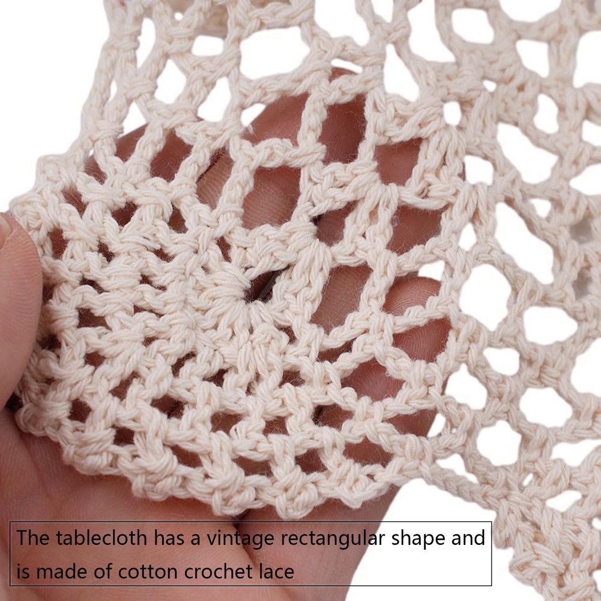 Beige Rechthoekige Gehaakte Tafelmat Katoen 40x60 cm Elegant Decoratief Kleed