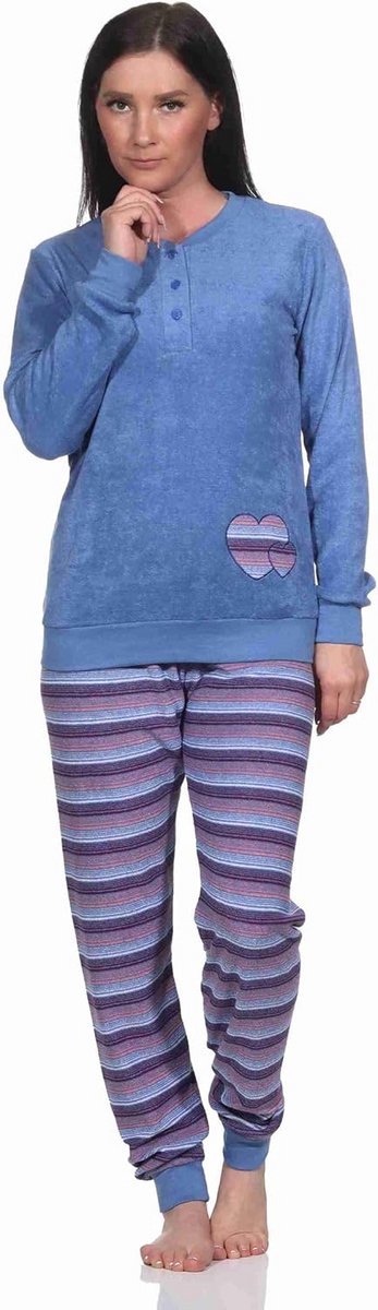 Warme badstof pyjama dames met lange mouwen en hartprint