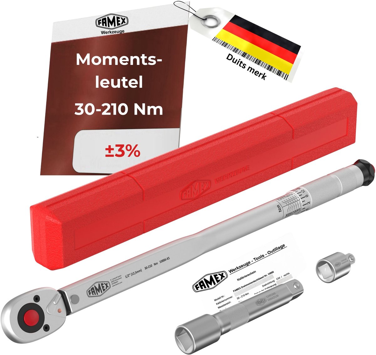 FAMEX 10886 Momentsleutel 1/2” - 30-210 Nm - 3-delig, ±3% tolerantie