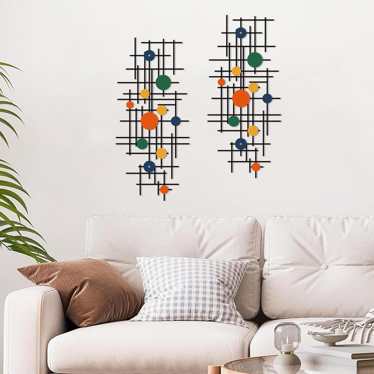Set van 2 Geometrische Metalen Wanddecoratie - Abstract 3D Muurkunst Kleurrijk