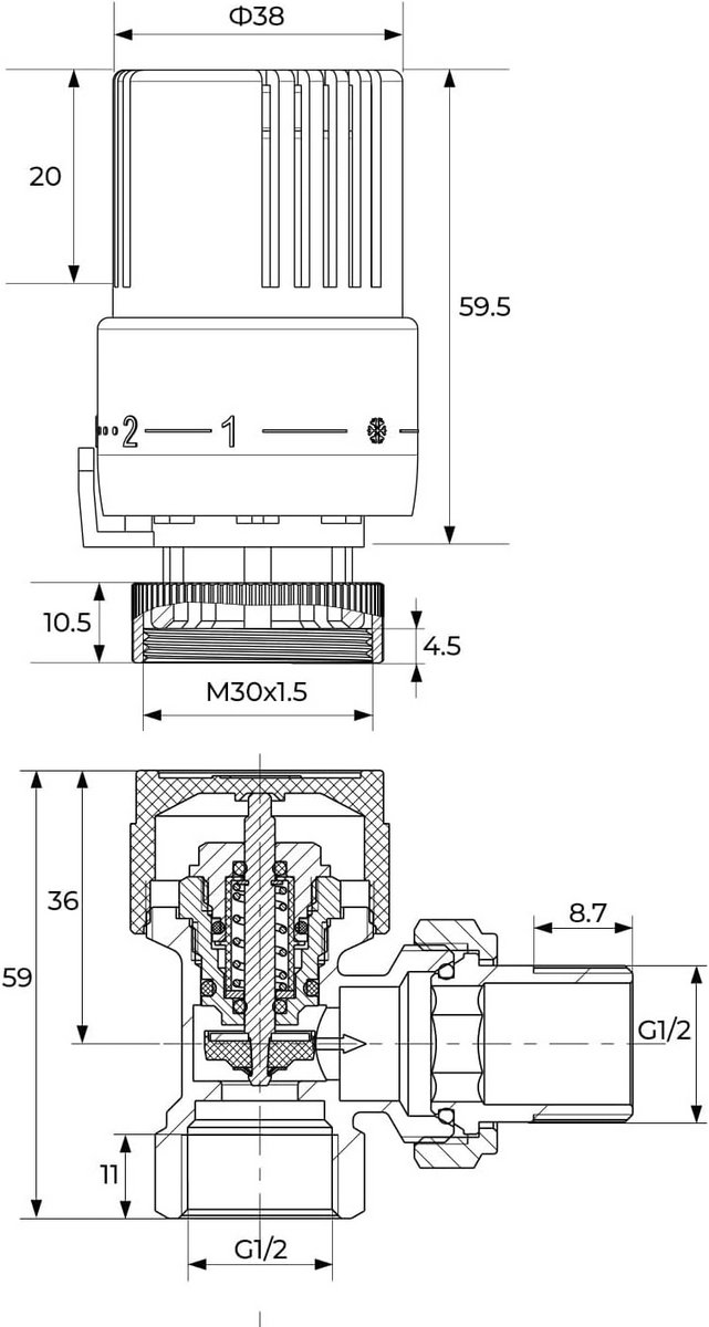 Thermostaatventiel met Schroefdraad voor Radiator Hoekmodel in Set van 2 Stuks