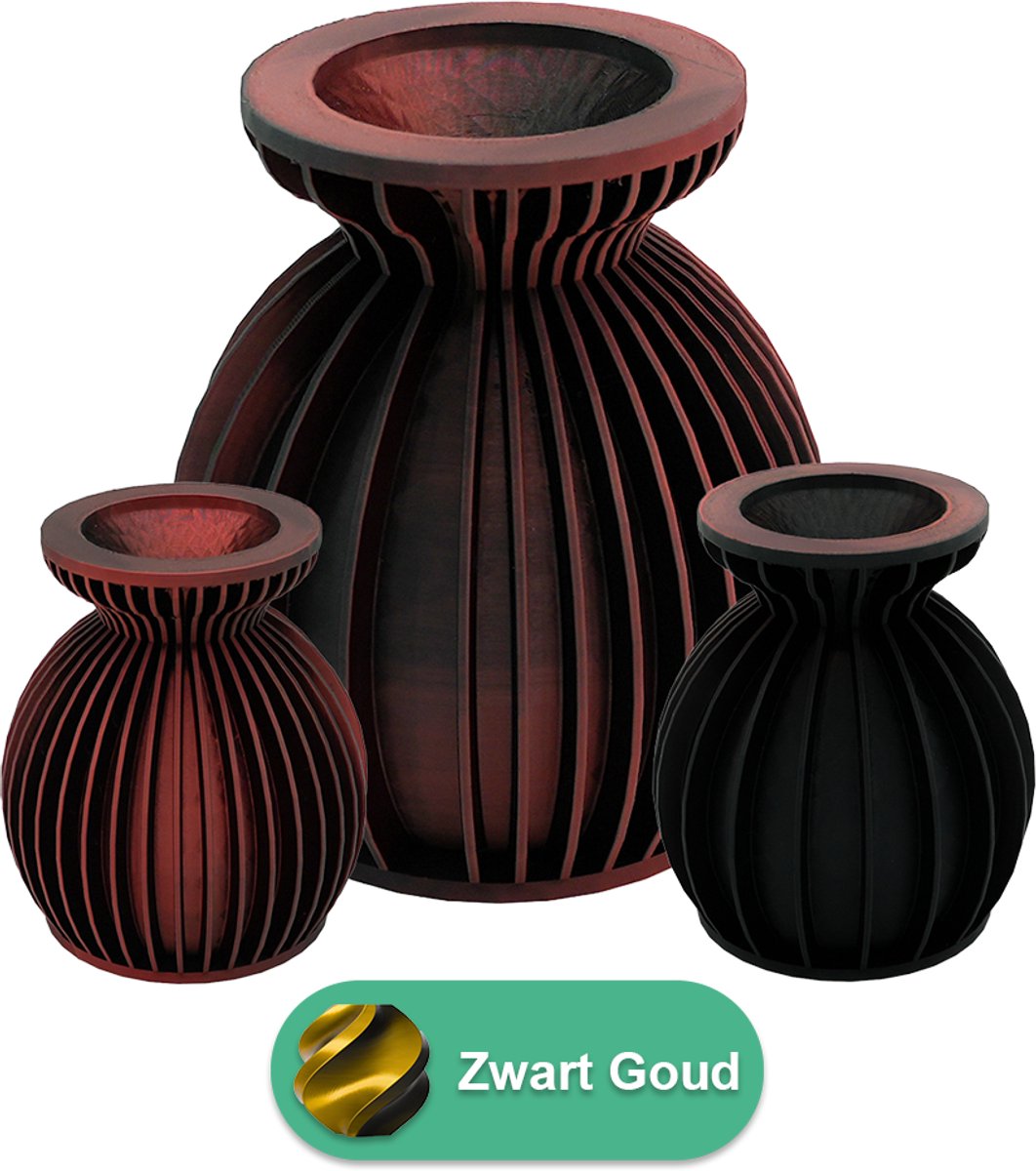 Lovora Elin moderne vaas – Decoratieve vaas - Zwart / Goud - 3d geprinte vaas – geschikt voor droogbloemen - 34CM