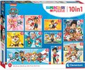 Boîte de puzzles Clementoni Pat' Patrouille Supercolor 10in1. Contient 10 puzzles de 18 à 60 pièces.