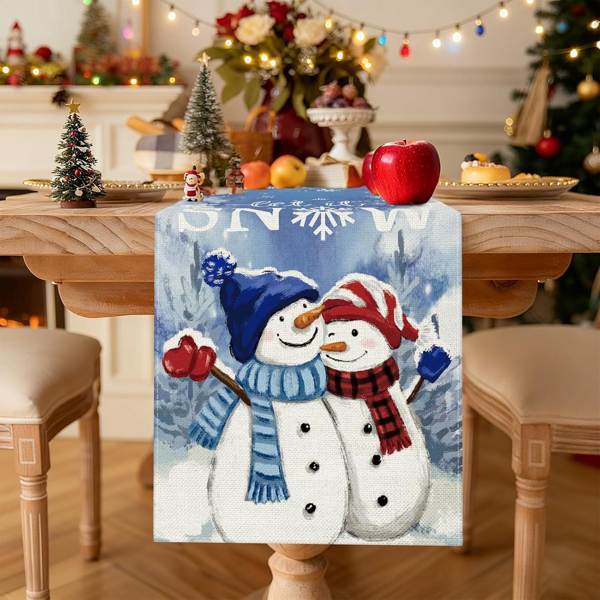 Tafelloper Kerst 'Let It Snow' 40x100 cm - Wasbare Tafeldecoratie voor Feestdagen