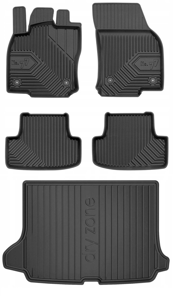 Premium Interieur Beschermset: No.77 Rubberen Mattenset + DryZone Kofferbakmat - Geschikt voor Audi Q2 vanaf 2016 - Hoge Laadvloer - TPE - Zwart - FROGUM