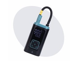 Voltano Elektrische Bandenpomp / Fietspomp Voor Auto / Motor / Scooter - Zwart / Ijsblauw - Draagbare Luchtcompressor - Voorgeprogrammeerde Standen - Pomp Tot 10,3 BAR - Incl. Opzetstukken Presta, Schader, Hollands Ventiel En Meer